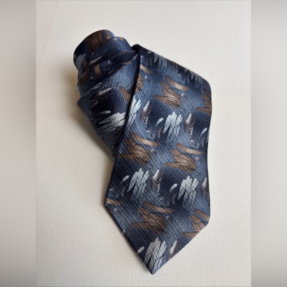 Murano Necktie Mens‎ Extra Long 62" Silk Blue Tan Geometric Classic Made in USA
